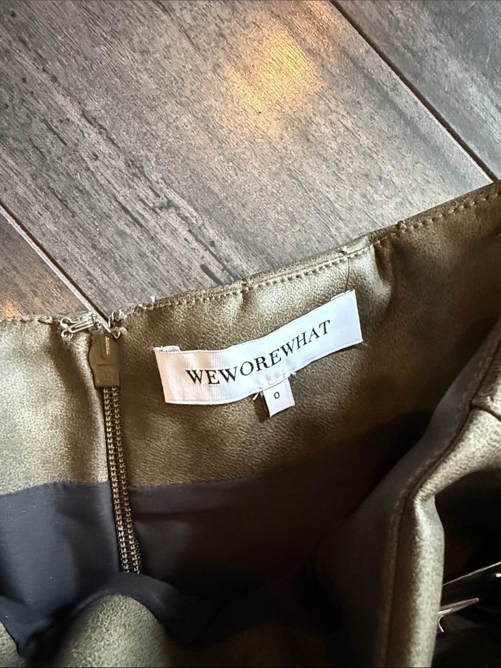 WeWoreWhat Olive Pleated Faux Leather Mini Skirt with Double Grommet Belt - Picture 3 of 4